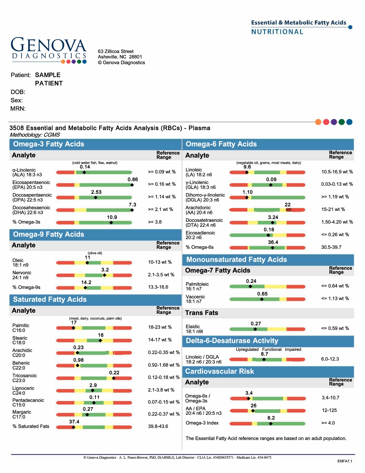 Fettsyreanalys exempelrapport — omega-3 index och inflammationsprofil
